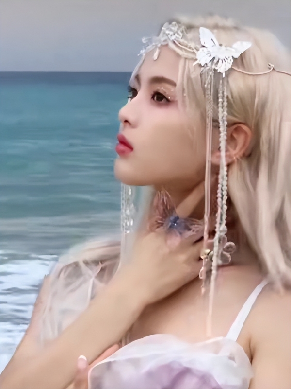 杨超越新发色美出新高度,吊带纱裙露白皙皮肤,银白长发仙气十足