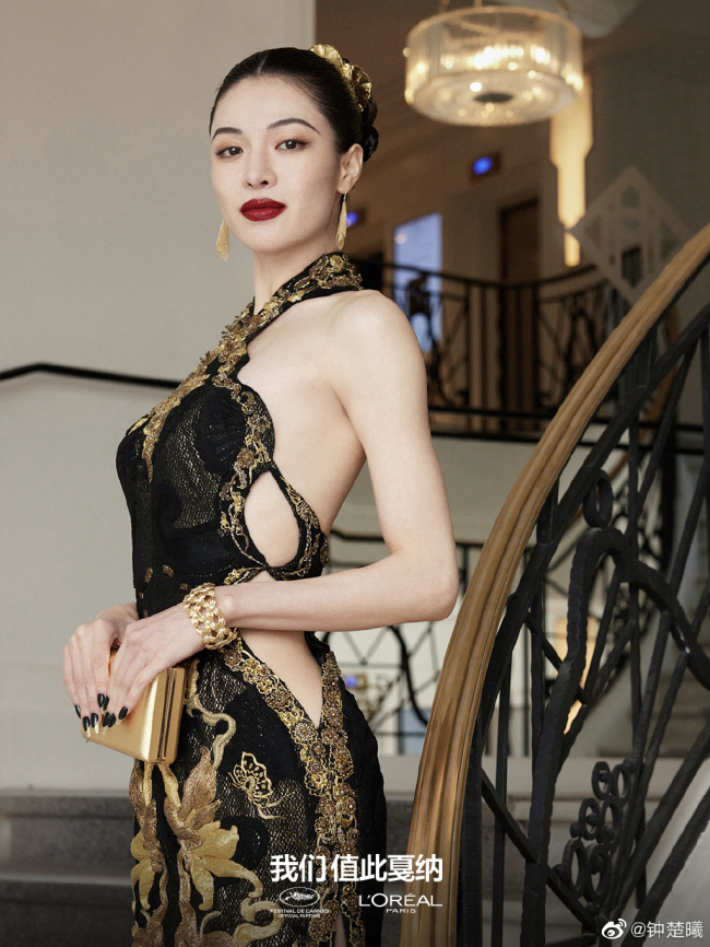 真的大气又好看呢!钟楚曦戛纳红毯东方美人