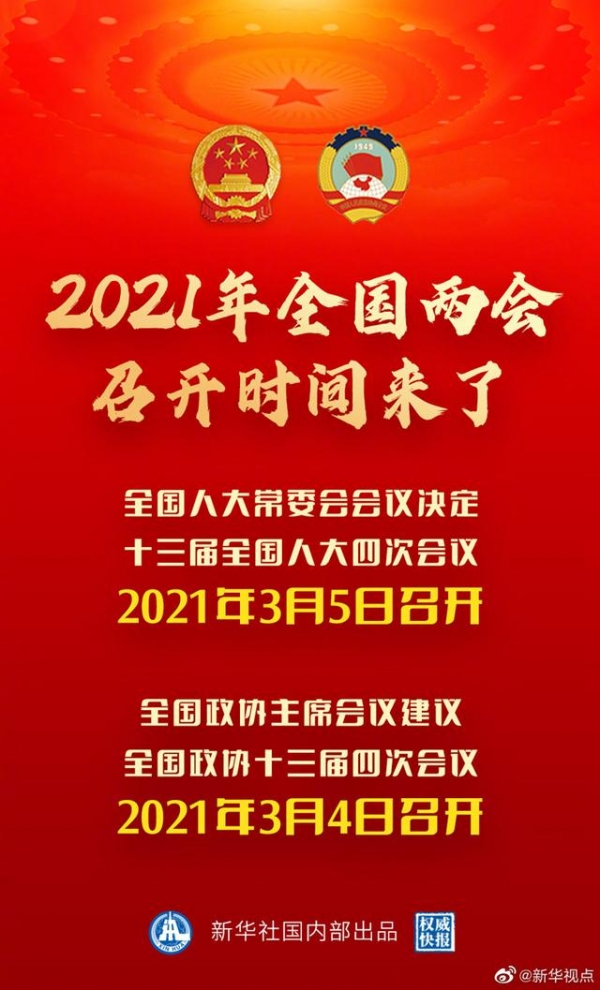 权威快报｜2021年全国两会召开时间来了