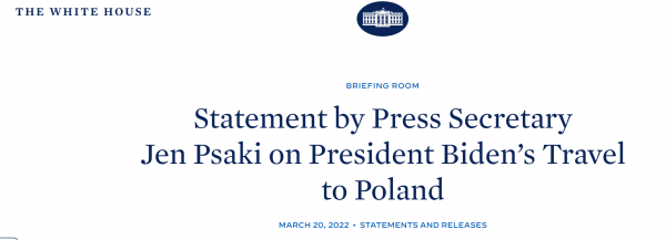 白宫：布鲁塞尔会晤后，拜登将于25日前往波兰华沙