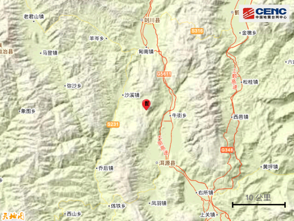 云南大理州洱源县发生3.8级地震