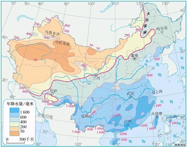 中国干湿地区分界线图片