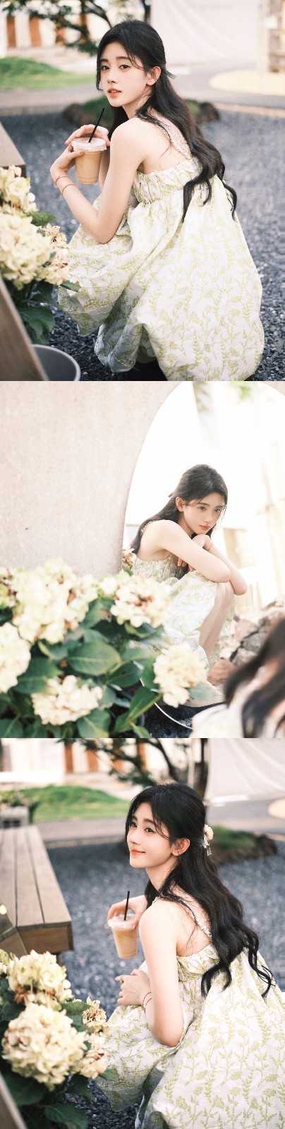 鞠婧祎青草味夏日写真 穿吊带裙露白嫩肌肤