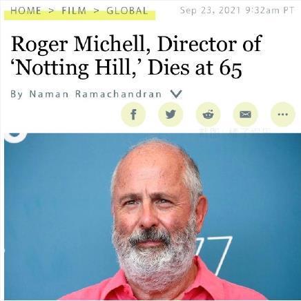 外媒称导演罗杰·米歇尔去世 曾执导《诺丁山》