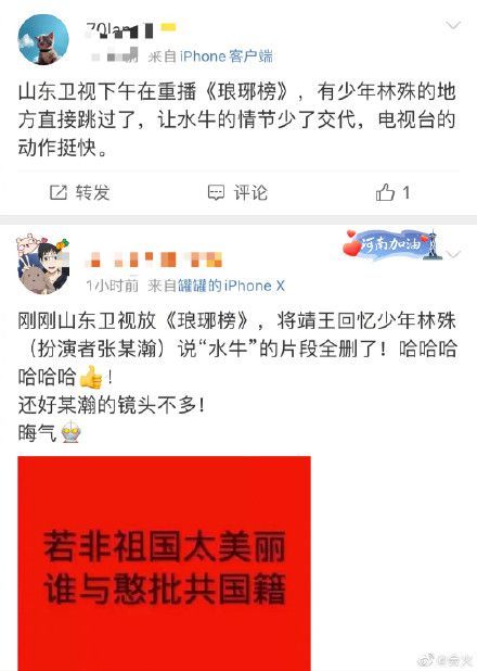 山东卫视删除张哲瀚《琅琊榜》戏份 曾演少年林殊