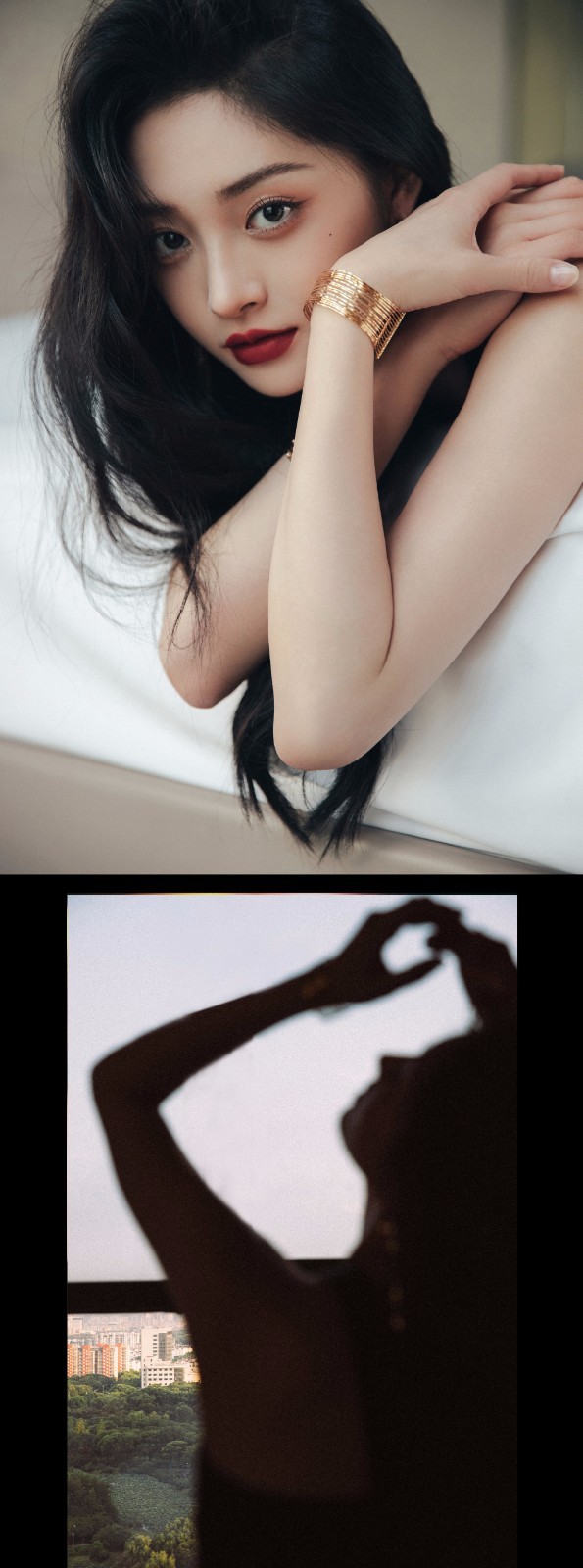 周洁琼穿黑色挂脖裙好惊艳 涂红唇欧美感强