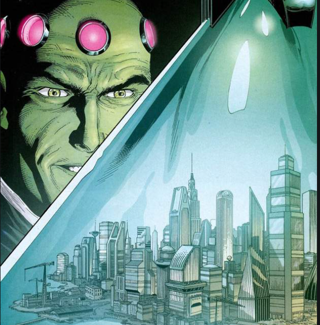 （图为美国超人系列漫画中的大反派布莱尼亚克，它最喜欢干的事情就是把它觉得有意思的城市缩小，然后装到一个玻璃瓶里，供它“把玩”）