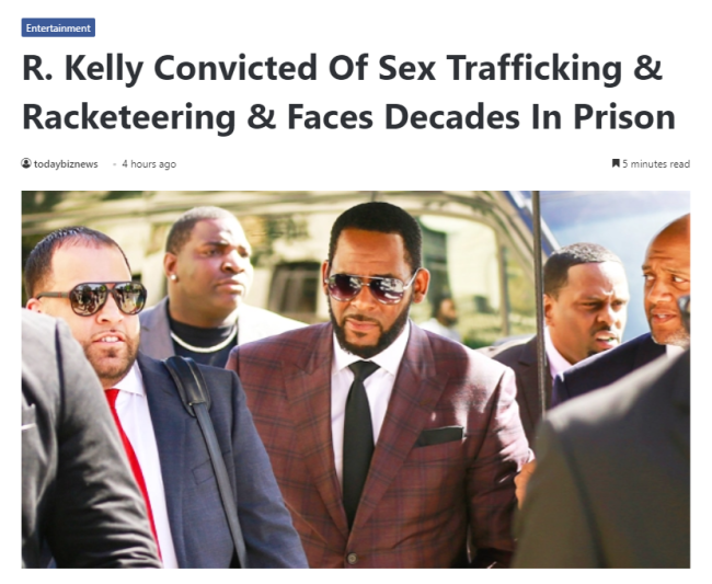 美国知名歌手R.Kelly被判性交易等罪名成立 或面临数十年监禁