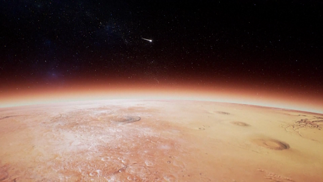 动画显示“天问一号”在火星轨道上运行。（视频截图）