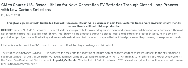“锂资源+低碳” 通用汽车将开发从卤水中提取锂资源项目