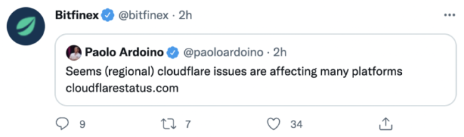 Cloudflare云服务一度故障，波及全球多家加密货币交易所