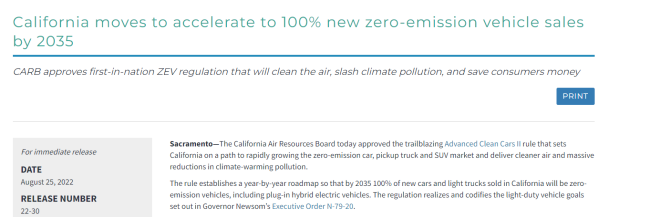 美国加州出台新规 2035年后全面禁售燃油汽车